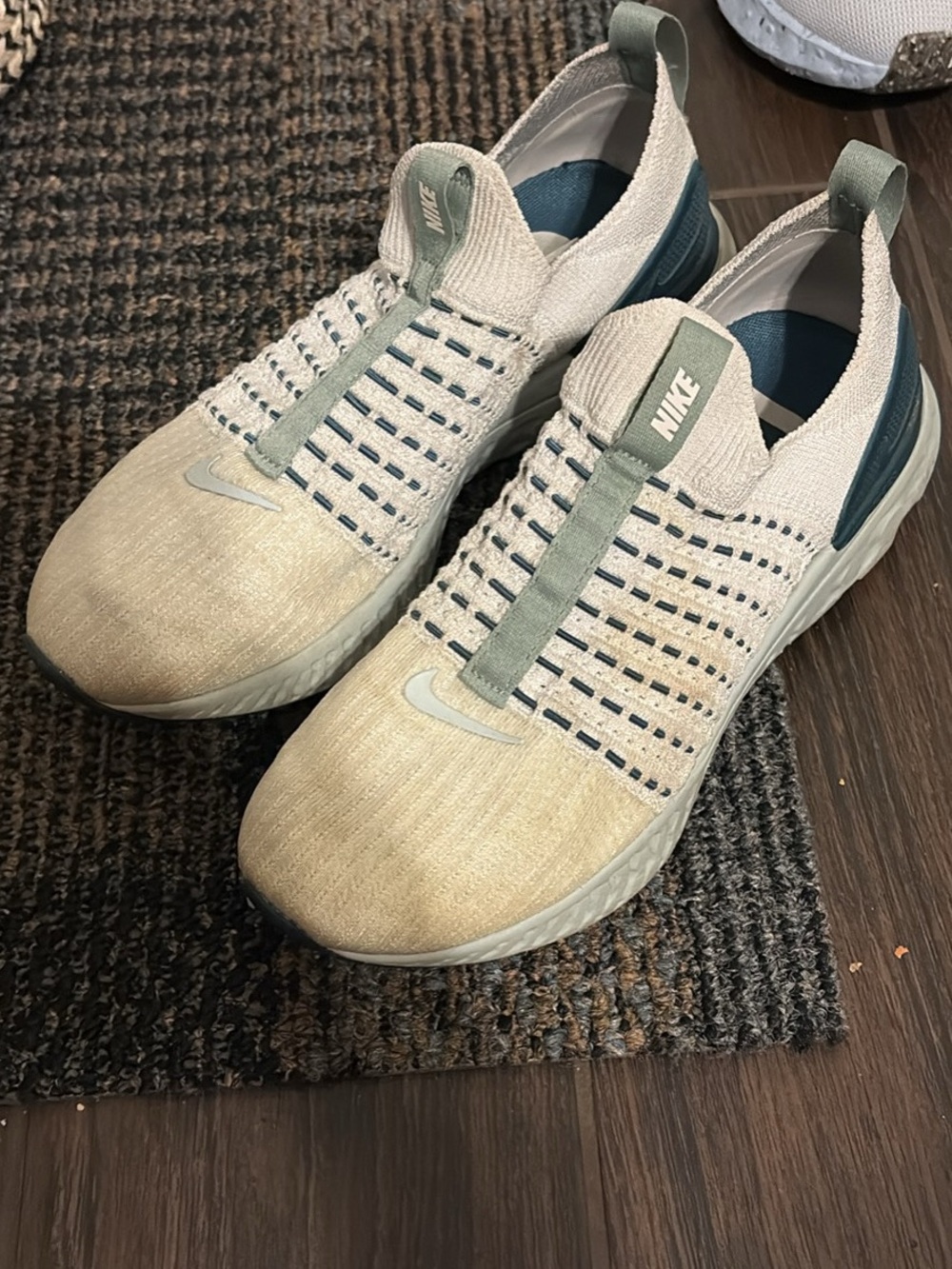 Nike Men’s Knit Slip-On Sneakers in Beige and Teal